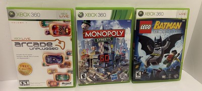Lot Of XBOX 360 Games Rated E Arcade Unplugged, Monopoly Streets, Batman CIB