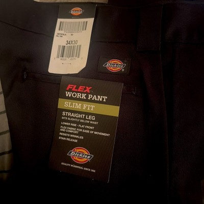 D873FBLK DICKIES MENS 873 SLIM FIT WORK PANTS MEN 34X30 BLACK - NEW