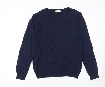 Woolovers Herren Pullover Blau V-Ausschnitt Baumwolle Kaschmir M