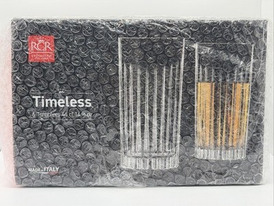 Set of 6 RCR  Timeless  Luxion Crystal Tumblers Glasses (14.98 OZ) ITALY. 1E