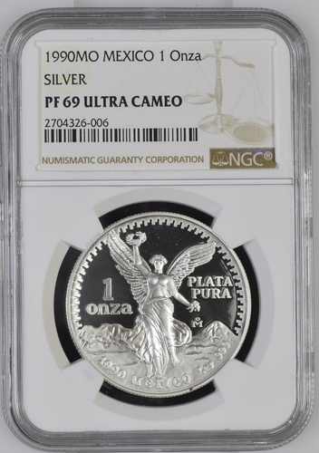 1990 MEXICO SILVER LIBERTAD 1 ONZA NGC PF 69 ULTRA CAMEO SCARCE PROOF W/ COA