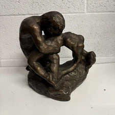 Bronze Sculpture Exquisite Artistry Signed Kiss Love Statue Fine Art Gift