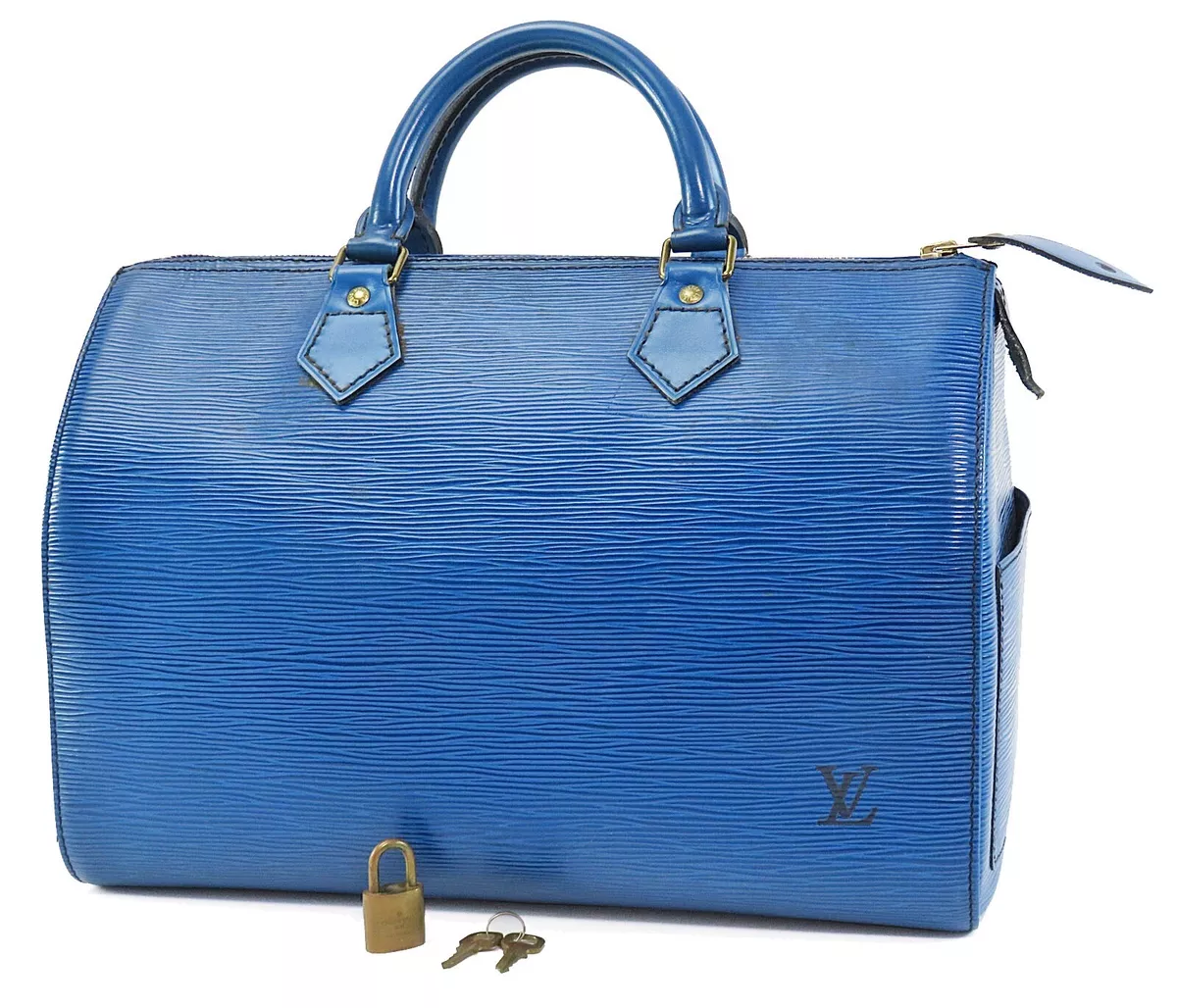 Auth LOUIS VUITTON Speedy 30 Blue Epi Leather Boston Hand Bag