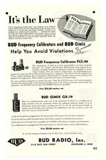 QST Ham Radio Mag. Ad BUD RADIO Frequency Calibrators & BUD GIMIX GX-79 (8/52)