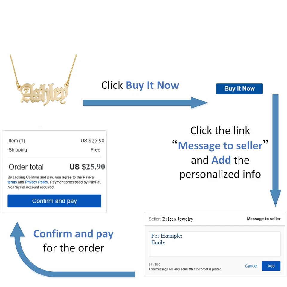 Collar con Nombre Joyería Personalizada Plata de Ley 925 o Chapado en Oro/Rosa 18k Foto 4 de 4