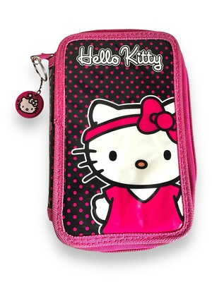 Hello Kitty Nylon Federmäppchen/Kosmetiktasche mit Reißverschluss Pink & Schwarz Sanrio Authenic