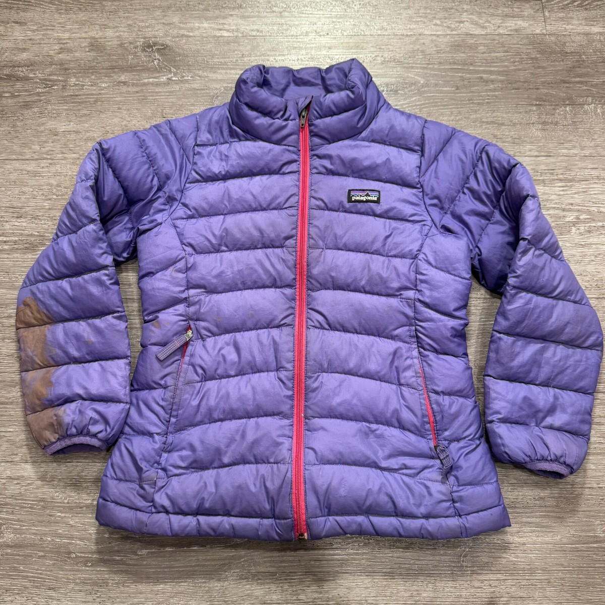 Patagonia Jacket Girls Small Purple Duck Down Quilted Full Zip Outdoor Youth