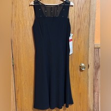 Evan Picone Black Chiffon Sleeveless Rhinestone Lined Evening Formal Dress Sz 16