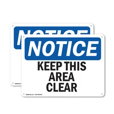 (2 Pack) Keep This Area Clear OSHA Notice Sign Decal Metal Plastic
