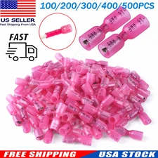 100/200X Spade Heat Shrink Wire Connectors Female 22-16 AWG Crimp Terminals Red