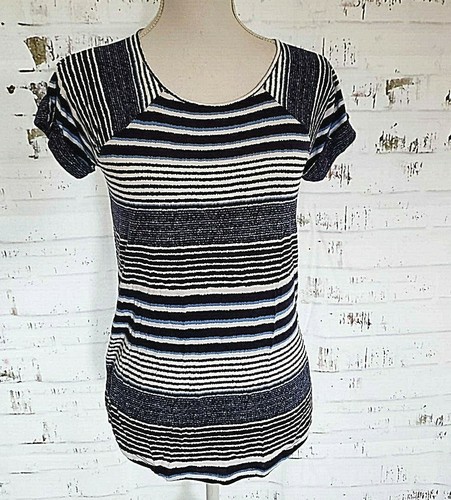 Design History Blue Striped Tee with Zip Back S - Picture 5 of 7