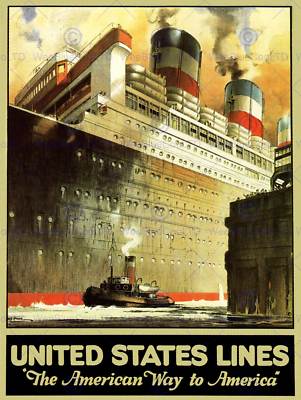 REISE TRANSPORT US LINIEN KREUZFAHRTSCHIFF SCHIFF DOCK OZEAN SCHLEPPER BOOT KUNSTDRUCK CC2270