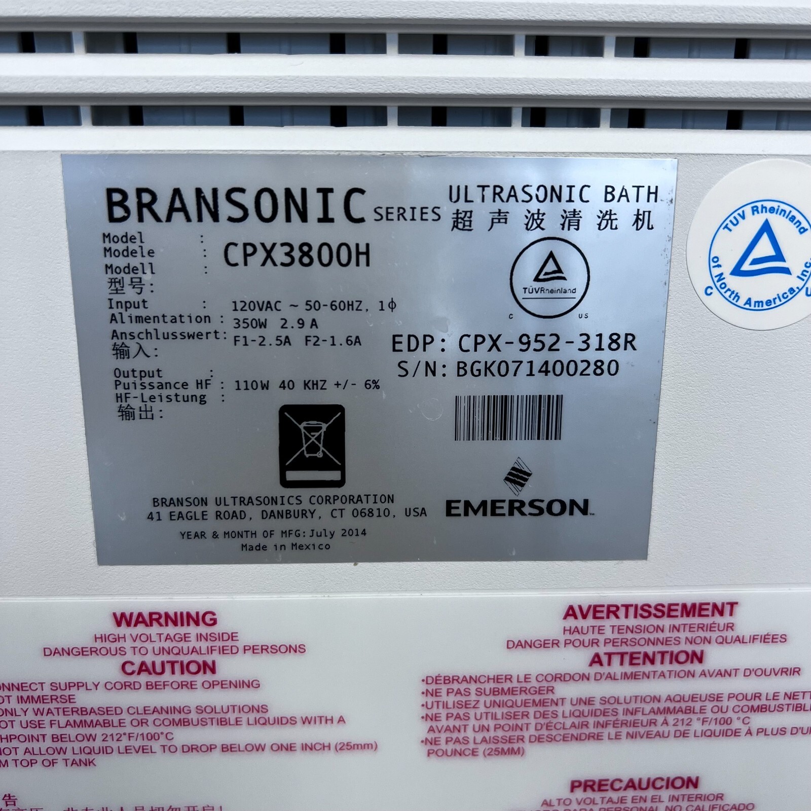 Branson Emerson Bransonic CPX3800H Ultrasonic Cleaner Bath w/BONUS