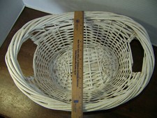 Vtg 1980's White Wicker Basket w Handles 16x12x7"