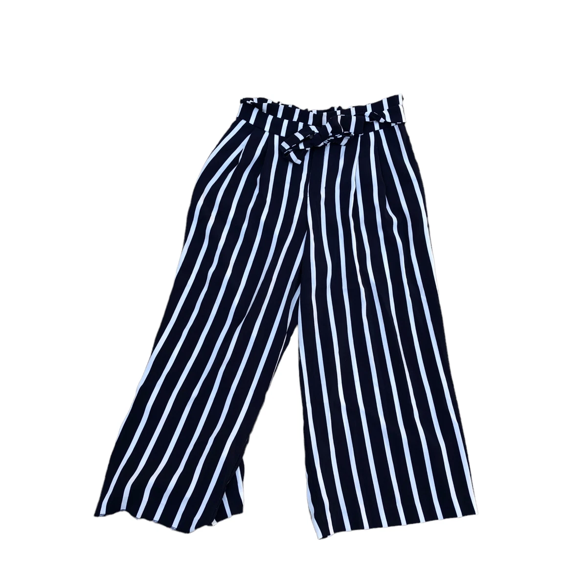 ZARA Trafaluc Collection Striped Wide Leg Pants Women's LARGE Blue Elastic  Waist