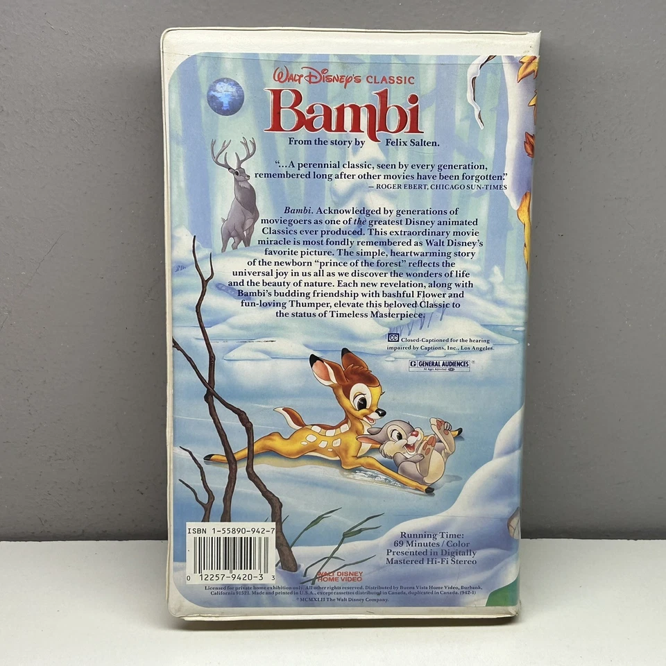 Bambi VHS Disney Video Tape Black Diamond Classics Animation Vintage  Clamshell - Image 2 of 4