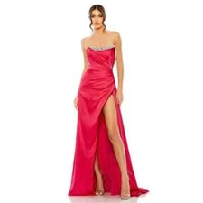 Mac Duggal Hot Pink Ruched Embellished Strapless Gown Size 12 $598