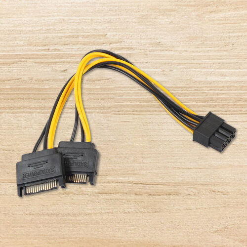 Dual 15Pin SATA Male To PCIe 8Pin(6+2) Male Video Card Power Cable - Afbeelding 1 van 4