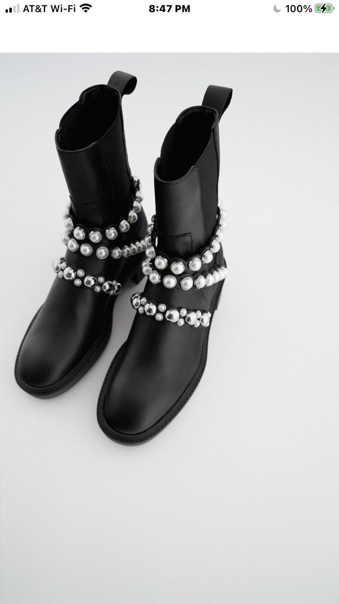 Leather Ankle Boots Bottine Zara Perle ZARA BLACK ANKLE BOOTS