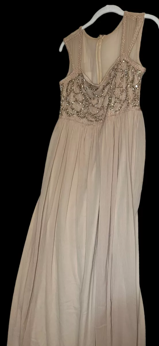 Adrianna papell cap sleeve beaded gown champagne cheap