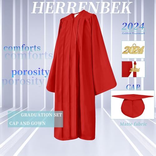 Herrenbek Matte Graduation Cap and Gown 2024 2025 Assorted Sizes , Colors - Picture 14 of 60