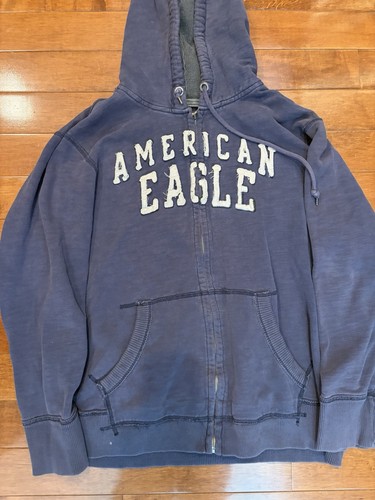 Vintage American Eagle Full Zip Up Hoodie Sweatshirt XXL Navy Blue Y2K 90s - Picture 3 of 11