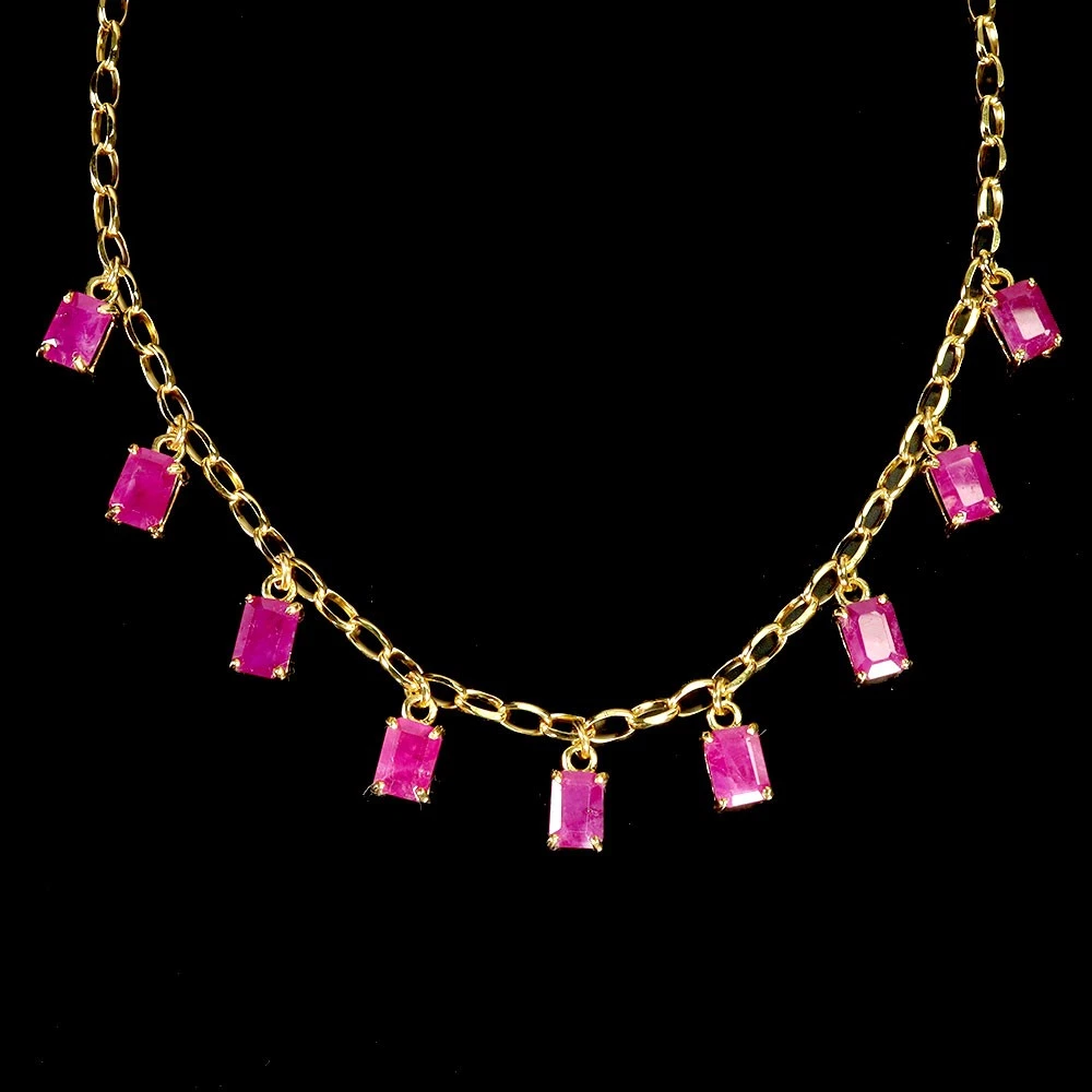 Collier Ancien Art Nouveau Demi-Perce Rubis Doublé Or - Tour De Cou 53cm, France, Occasion
