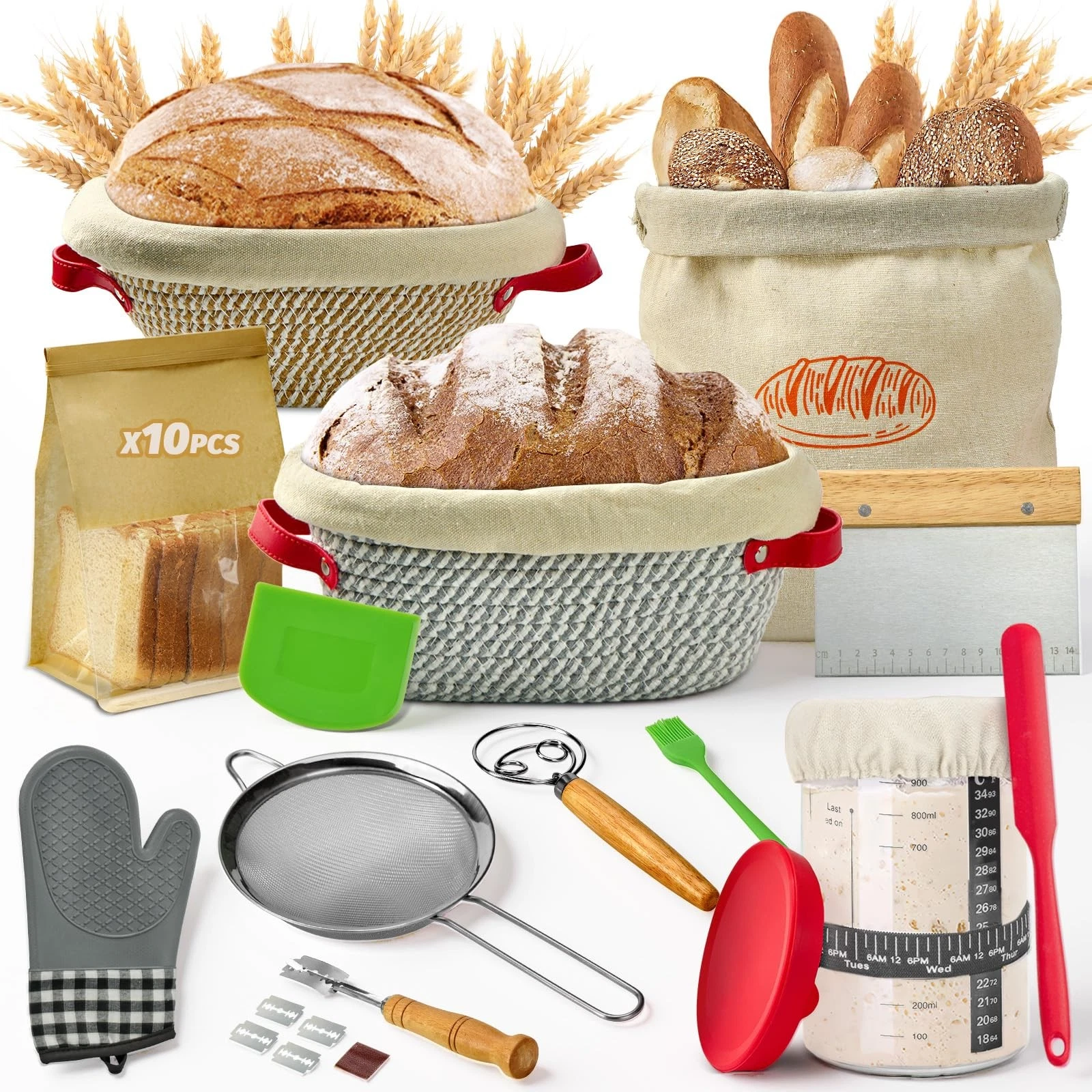 33 Pcs Sourdough Starter Kit, Sourdough Bread Baking Supplies, 9'' Round & 10...
Opens in a new wind