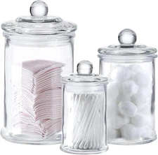 - Set of 3 Bathroom Canisters - Storage Container Jars - Premium Glass Apothecar
