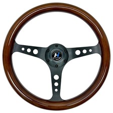 Hiracing 14inch Universal Classic Wood Grain Steering Wheel Brushed 3 brown