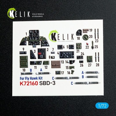 KeliK SBD-3 Dauntless Cockpit 3D Interior Decals for FlyHawk Kit 1/72 K72160