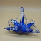 Vintage Italian Murano Art Glass Basket Centerpiece – Blue & Clear Stretch Form