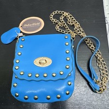 MELLOW WORLD Blue Vintage Vegan Leather Crossbody Handbag Bag Gold Chains NWT