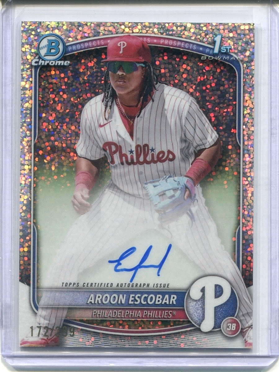 AROON ESCOBAR 2025 BOWMAN CHROME SPECKLE REFRACTOR #CPA-AE 1ST AUTO 172/299