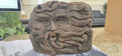 STONE GARDEN YARD OUTDOOR ROCK ART FACE WIZARD OLD MYSTIC LAWN ORNAMENT WIND