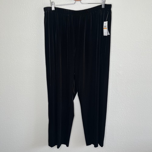 Alex Evenings Womens Black Velvet Flat Front Relaxed-Leg Elastic Waist Pants 3X - Picture 2 of 9