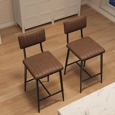 Bar Stools Set of 2, Upholstered Counter Height Bar Stools W/Backrest and Footre