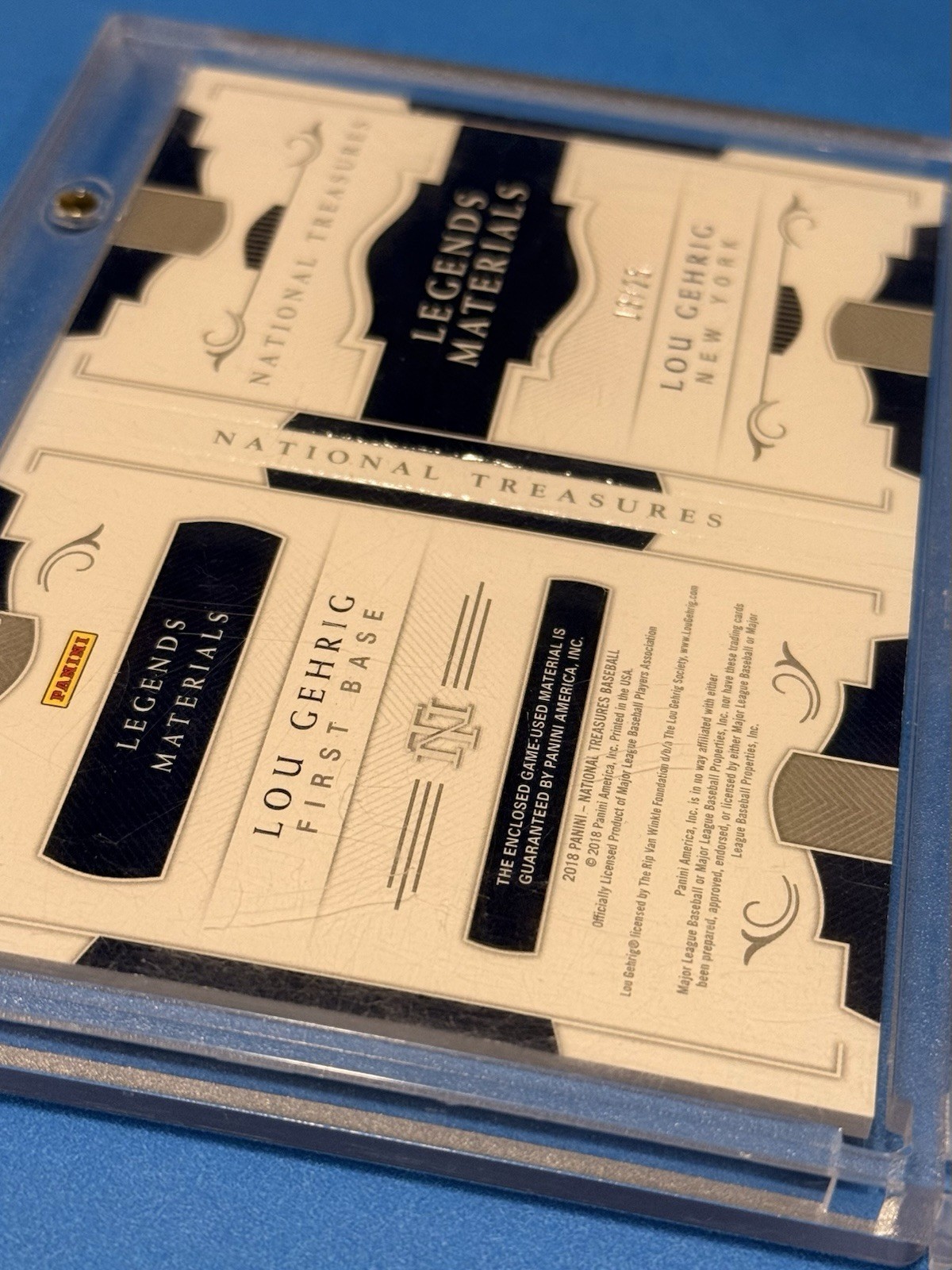 HOF Lou Gehrig 2018 Panini Gold National Treasures- Game Used Jersey /25 view 4