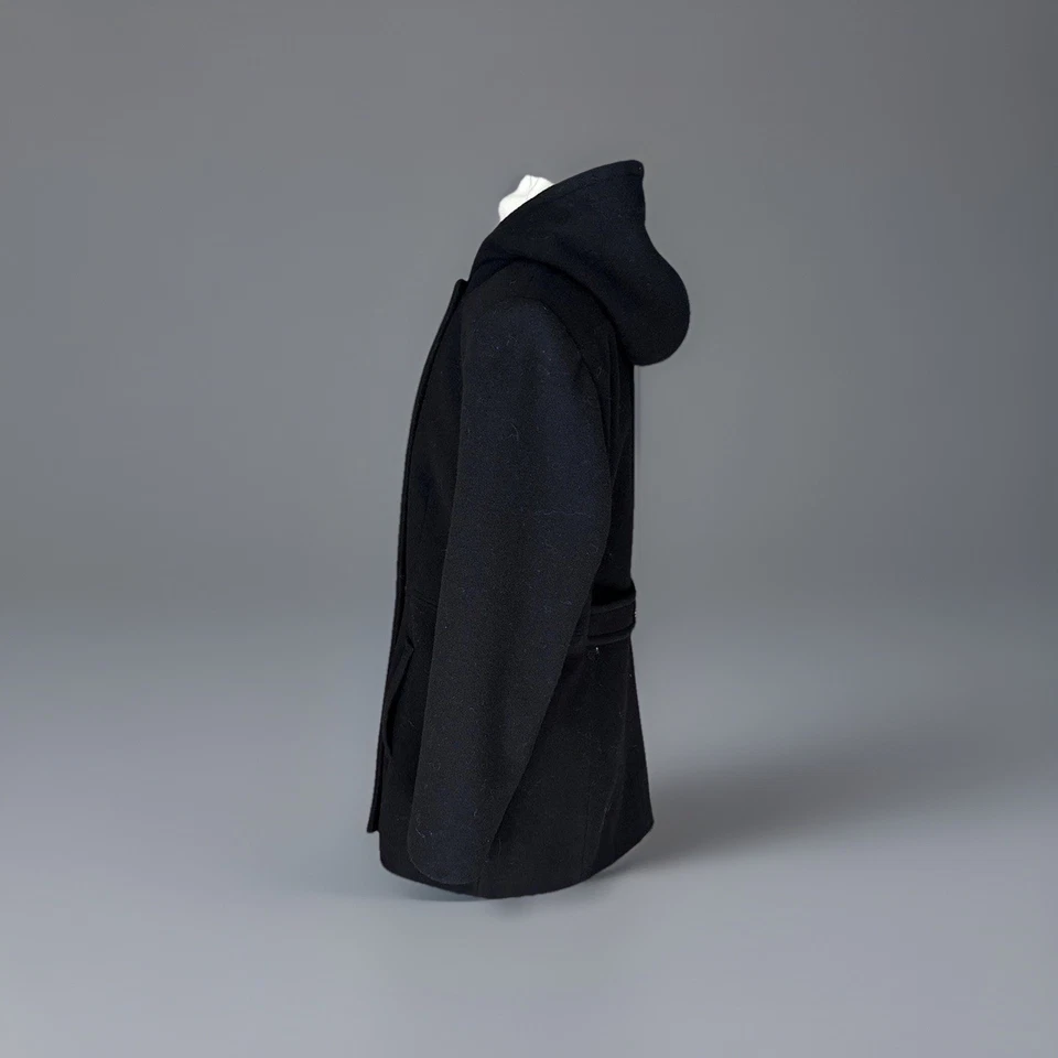 Chaquetón Moda Intl 100% Lana Con Capucha Negro Doble Pecho. Mujer Talla 14 Usado en Excelente Condición Foto 3 de 4