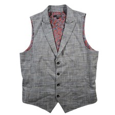 Murano Suit Vest Mens Large Grey Plaid Notched Lapel Stretch Waistcoat