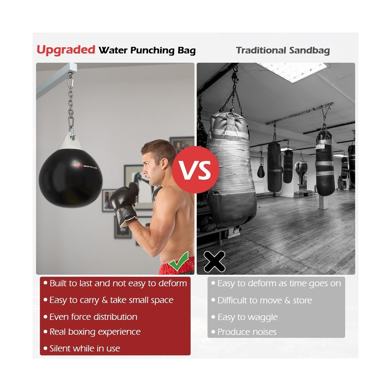 Goplus Water Aqua Bag, 21'' 180 Pound /18” 110 Pound Heavy Punching Bag wi