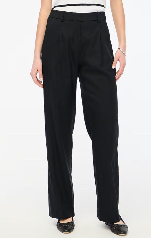 J.Crew Women’s Size 2 Linen blend wide-leg pleated trouser pant Black BY754