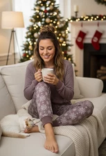 Born Snowflake 2pc Pajama Set Womens S Lilac Loungewear Sleepwear Relaxed Cozy