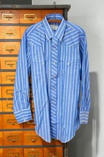 Vintage H Bar C Ranchwear Shirt Mens Large Western Pearl Snap blue green striped