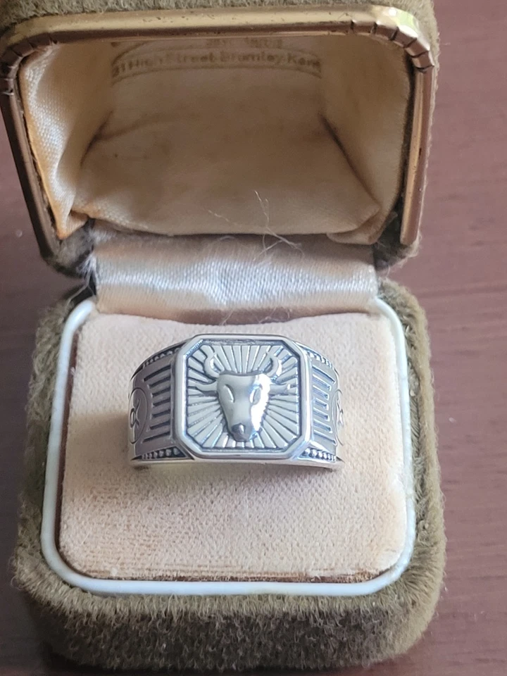 ANILLO CABEZA DE TORO PLATA ESTERLINA MACIZA - TALLA R Foto 4 de 4