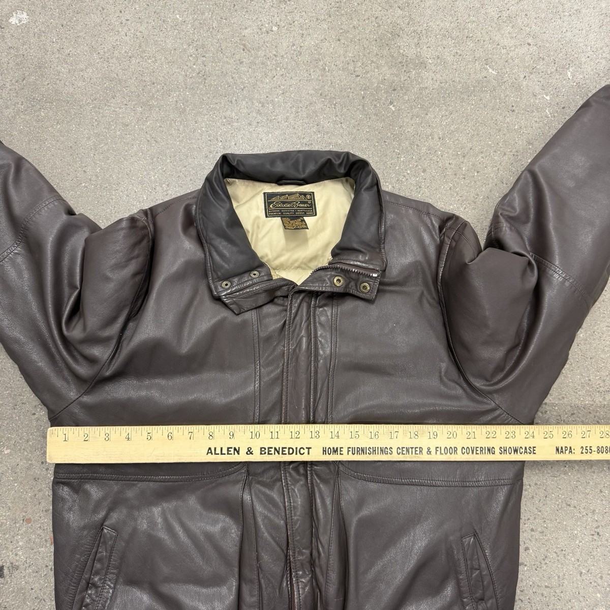 Vintage Eddie Bauer Mens Jacket Leather Goose Down Bomber 80s 90s