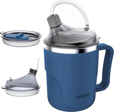 Spill-Proof Cup for Elderly, 13.5Oz Stainless Steel Sippy Cup with Straw, Ideal