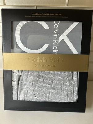 New Calvin Klein Men s Gray Small Long Sleeve Crew Neck & Pant Sleepwear Set