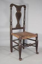 AN 18TH C HUDSON RIVER NY QA CHAIR TRUMPET TURNED LEGS PAD FEET ORIGINAL PAINT