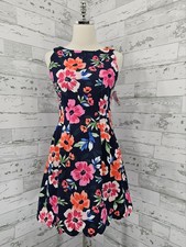 Vince Camuto Womens 4 Navy Blue Floral Scuba Fit Flare Dress Pockets